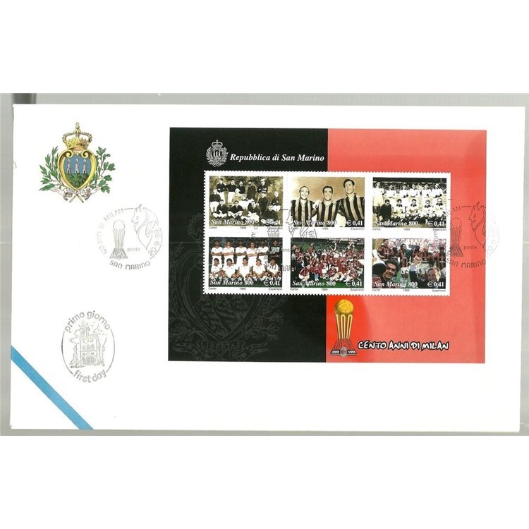 FDC SAN MARINO 1999 One hundred years of Milan s/s 1 Envelope nv