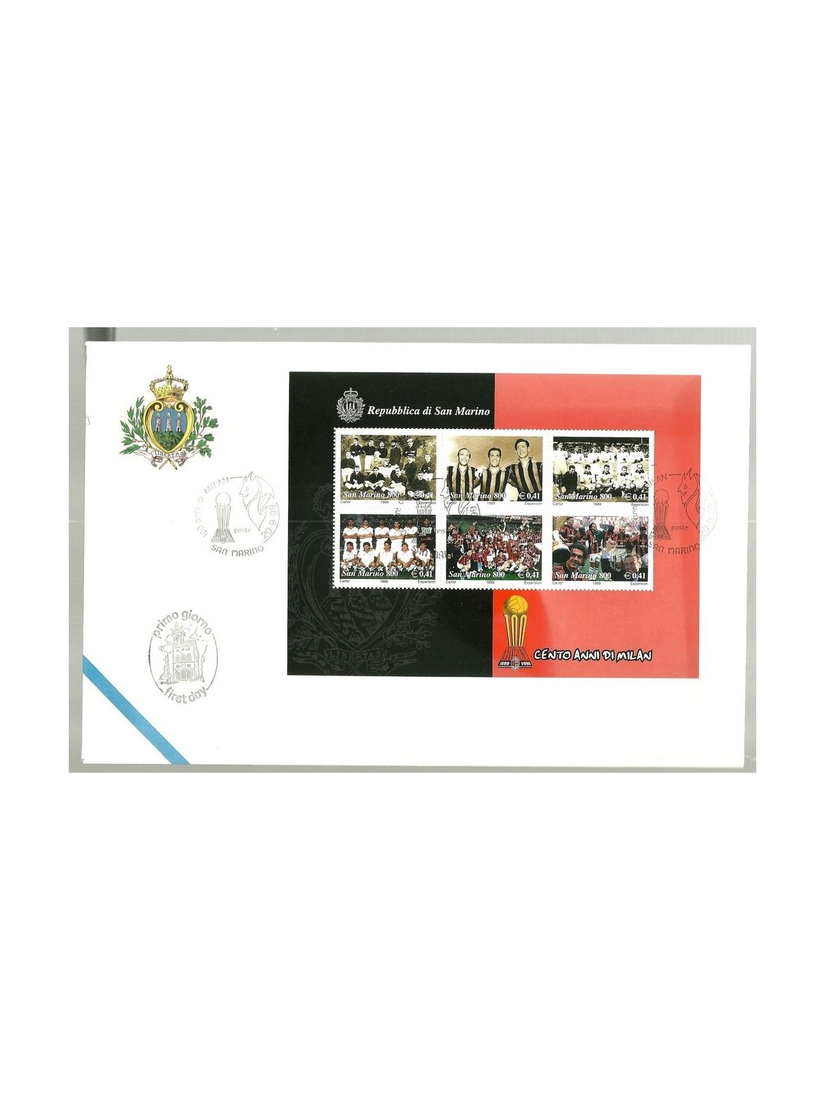 FDC SAN MARINO 1999 One hundred years of Milan s/s 1 Envelope nv