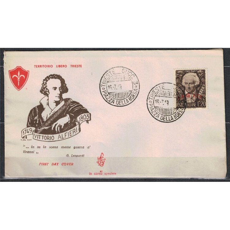 FDC TRIESTE A 1949 Bicentenario Vittorio Alfieri