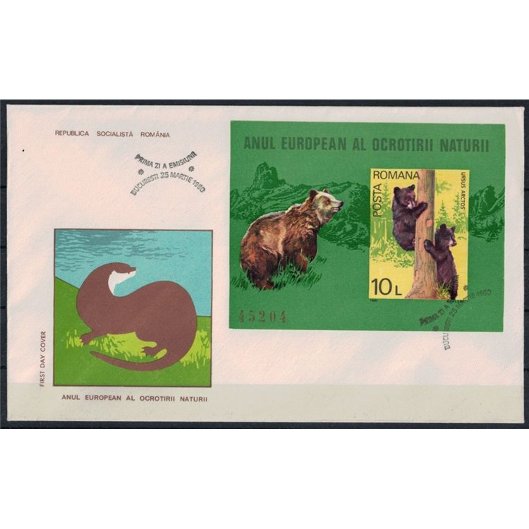 FDC ROMANIA 1980 European Year of Nature Protection s/s imperforated