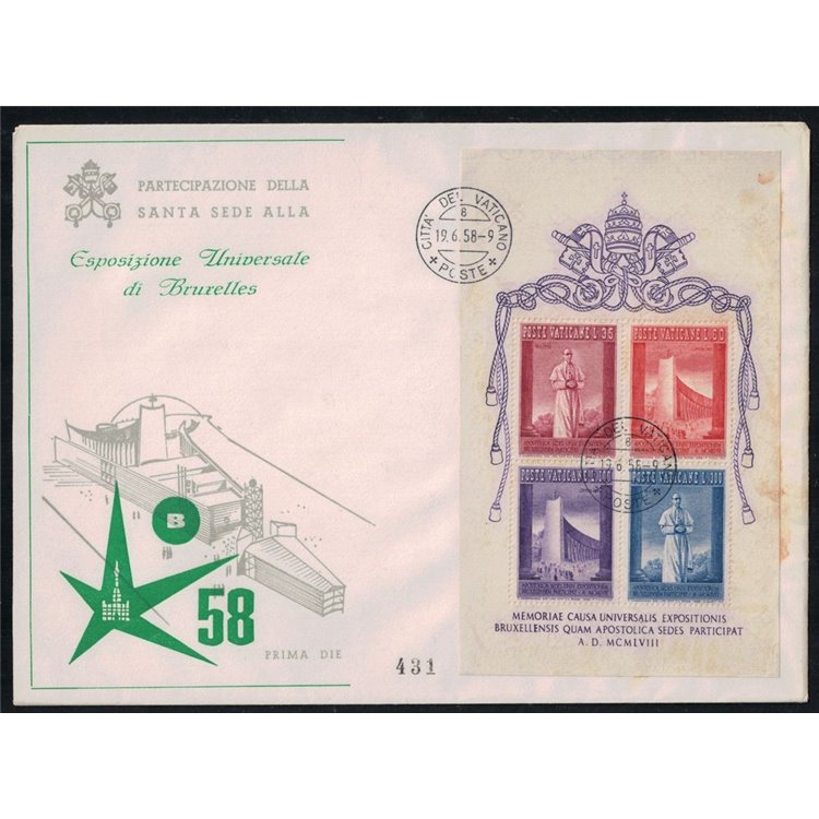 FDC VATICANO 1958 Esposizione Universale di Bruxelles