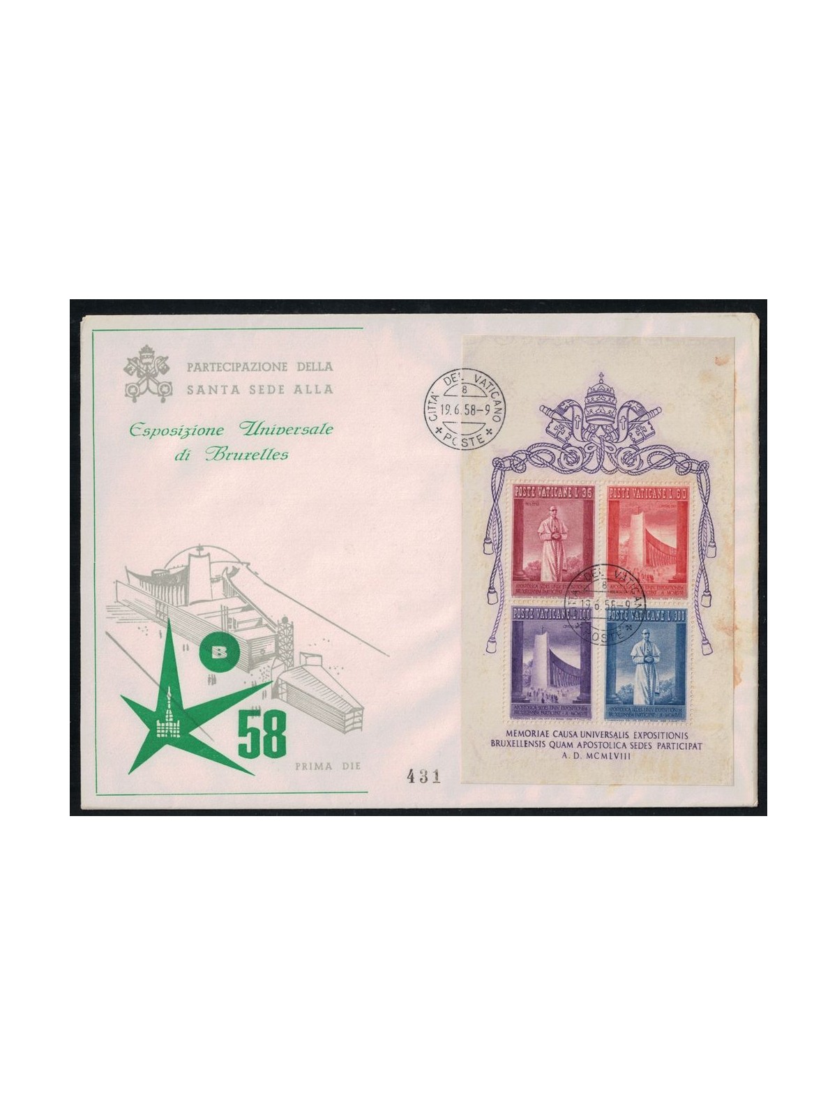 FDC VATICAN 1958 Brussels World's Fair