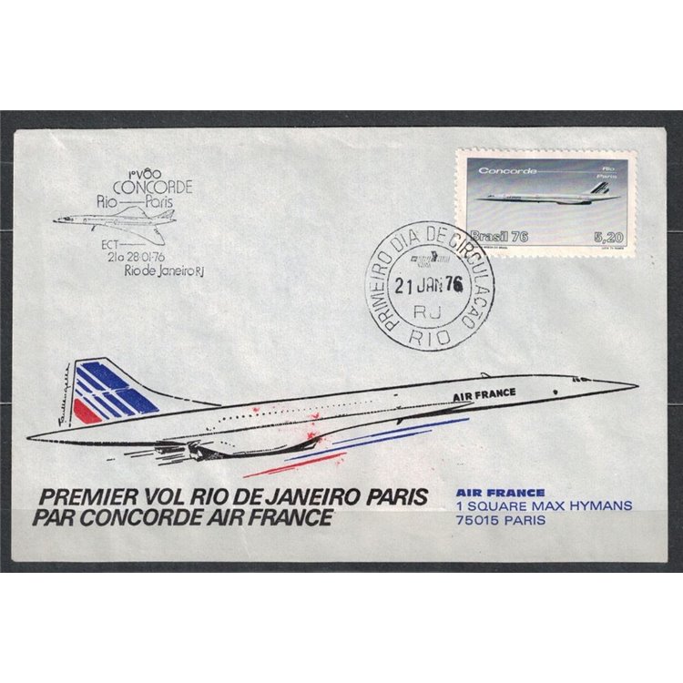 FDC BRAZIL 1976 1st Concorde Flight Rio-Paris