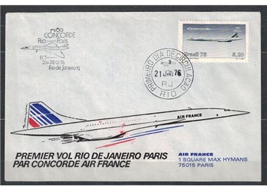 FDC BRAZIL 1976 1st Concorde Flight Rio-Paris