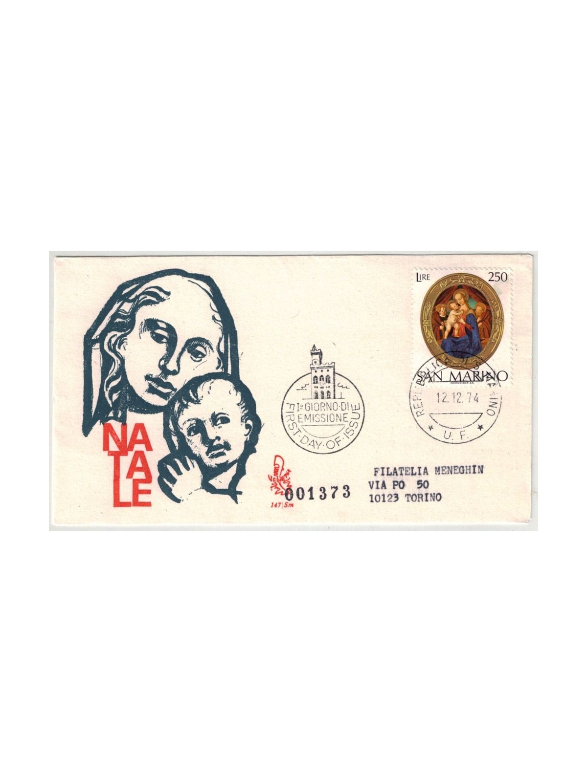 SAN MARINO 1974 FDC (Venetia) Natale