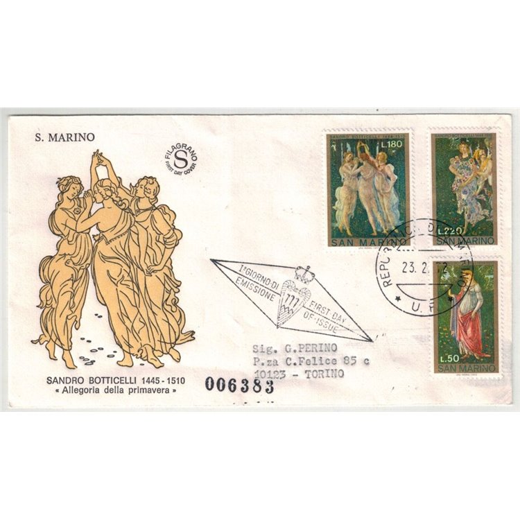 FDC SAN MARINO 1972 Botticelli 1 Busta Filagrano
