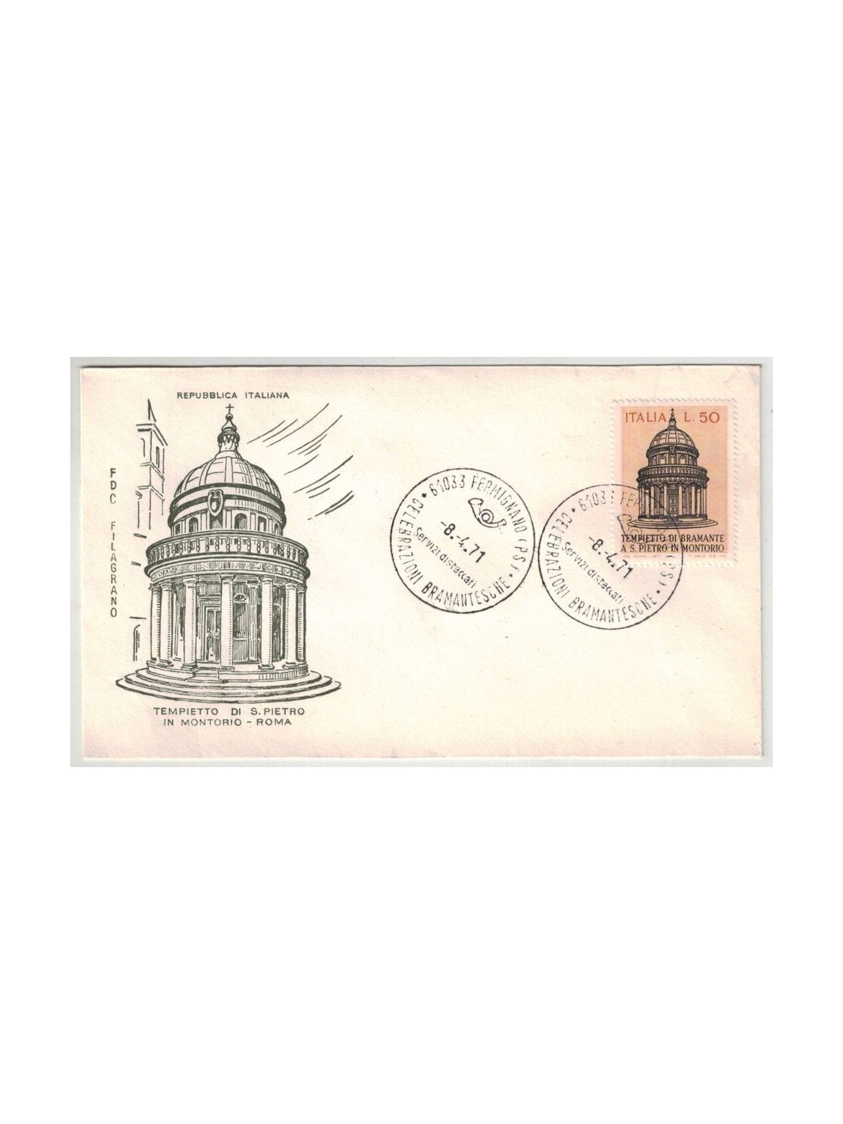 ITALY 1971 FDC (Filagrano) Bramante Temple