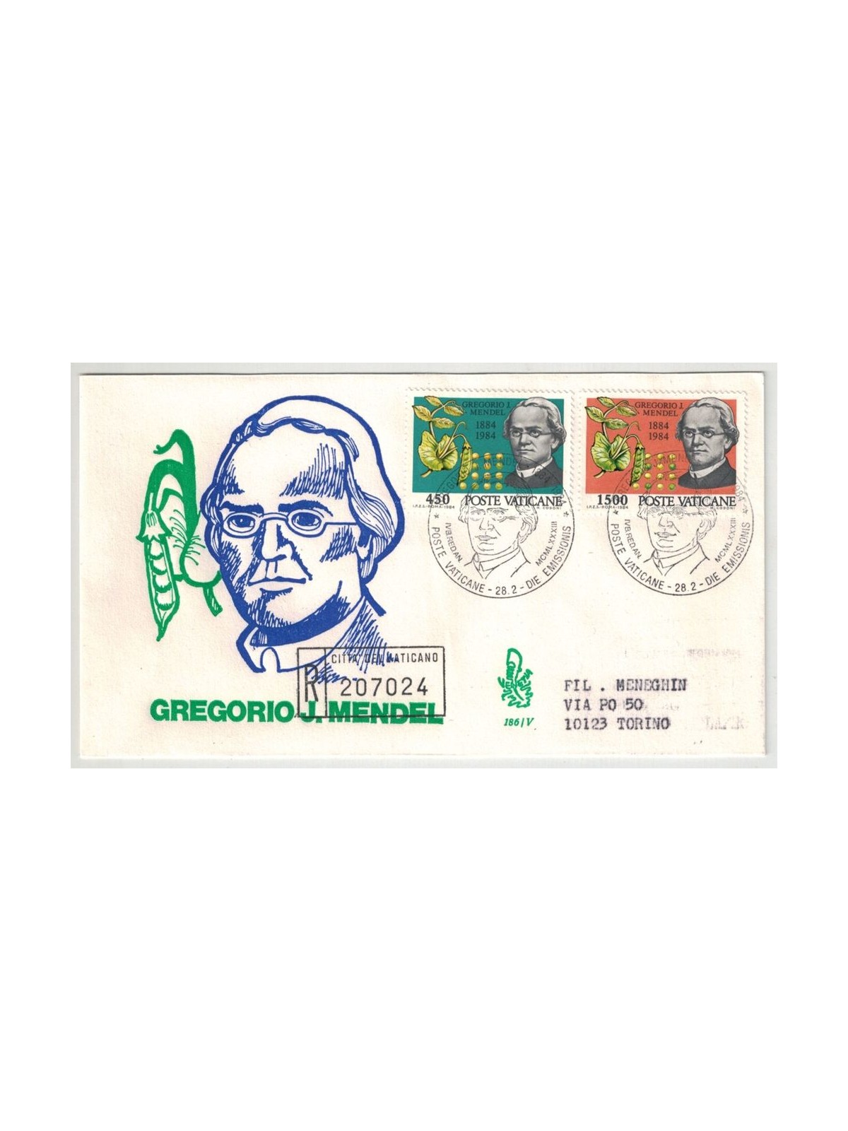 VATICANO 1984 FDC (Venetia) Gregorio Mendel viaggiata