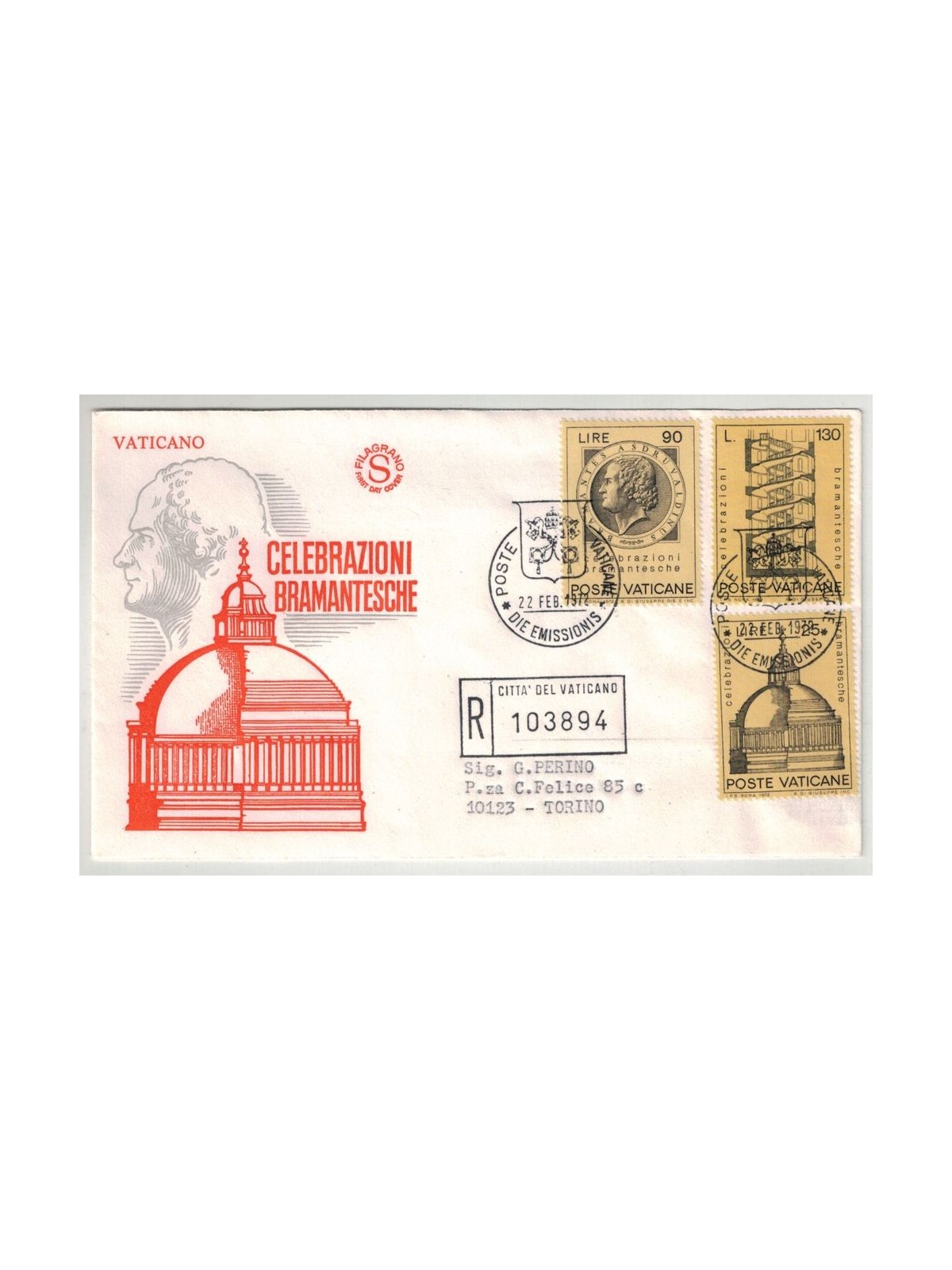 FDC VATICAN 1972 Bramante Celebrations 1 Filagrano Cover circulated