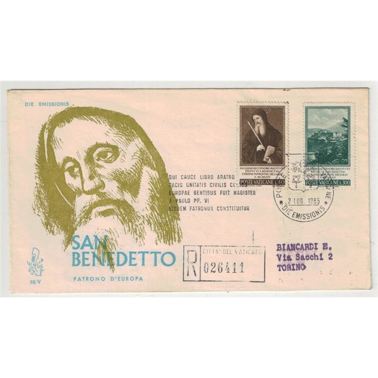 VATICANO 1965 FDC (Venetia) San Benedetto racc