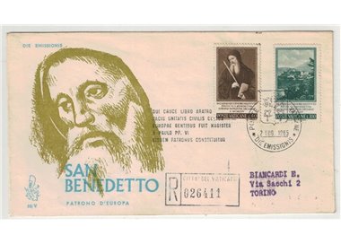 VATICAN 1965 FDC (Venice) Saint Benedict collected