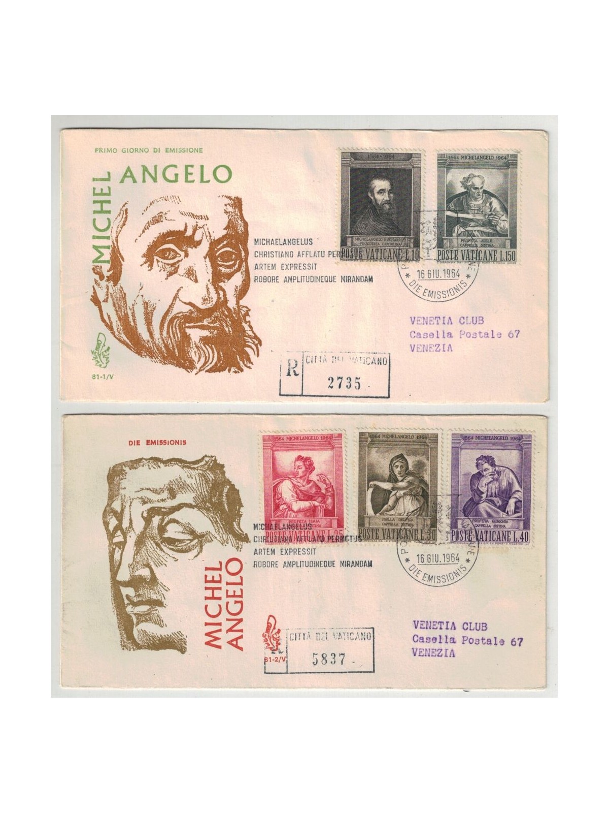 VATICAN 1964 FDC (Venice) Michelangelo travels