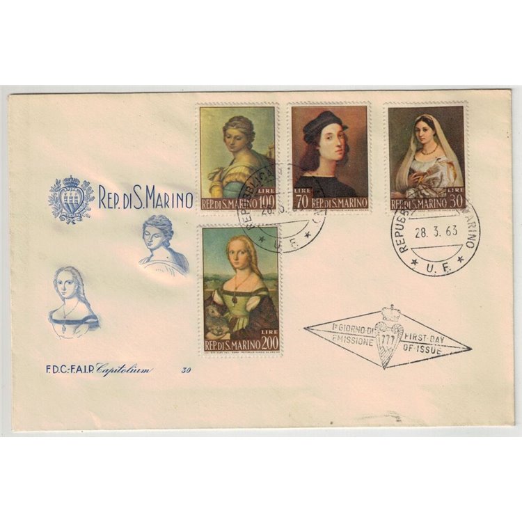 FDC SAN MARINO 1963 Raffaello 1 Busta FAIP Capitolium nv