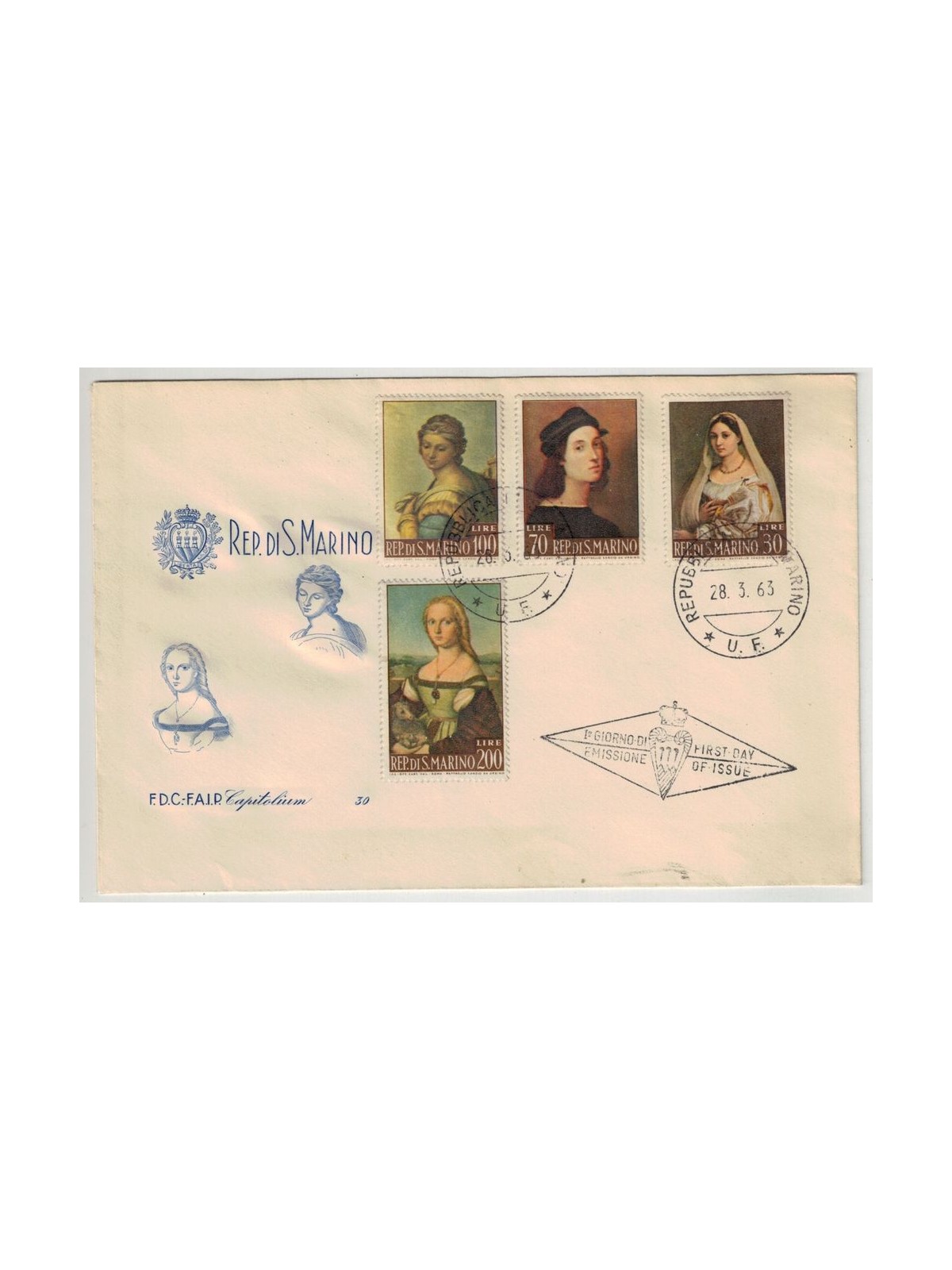 FDC SAN MARINO 1963 Raffaello 1 FAIP Capitolium envelope nv
