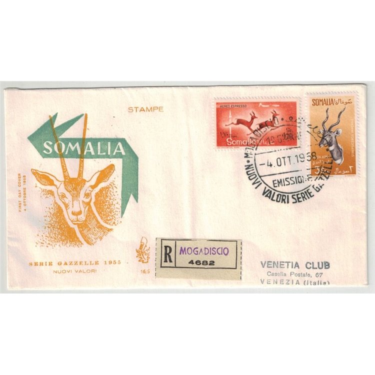 SOMALIA AFIS 1958 FDC (Venetia) Airmail, gazelles collected