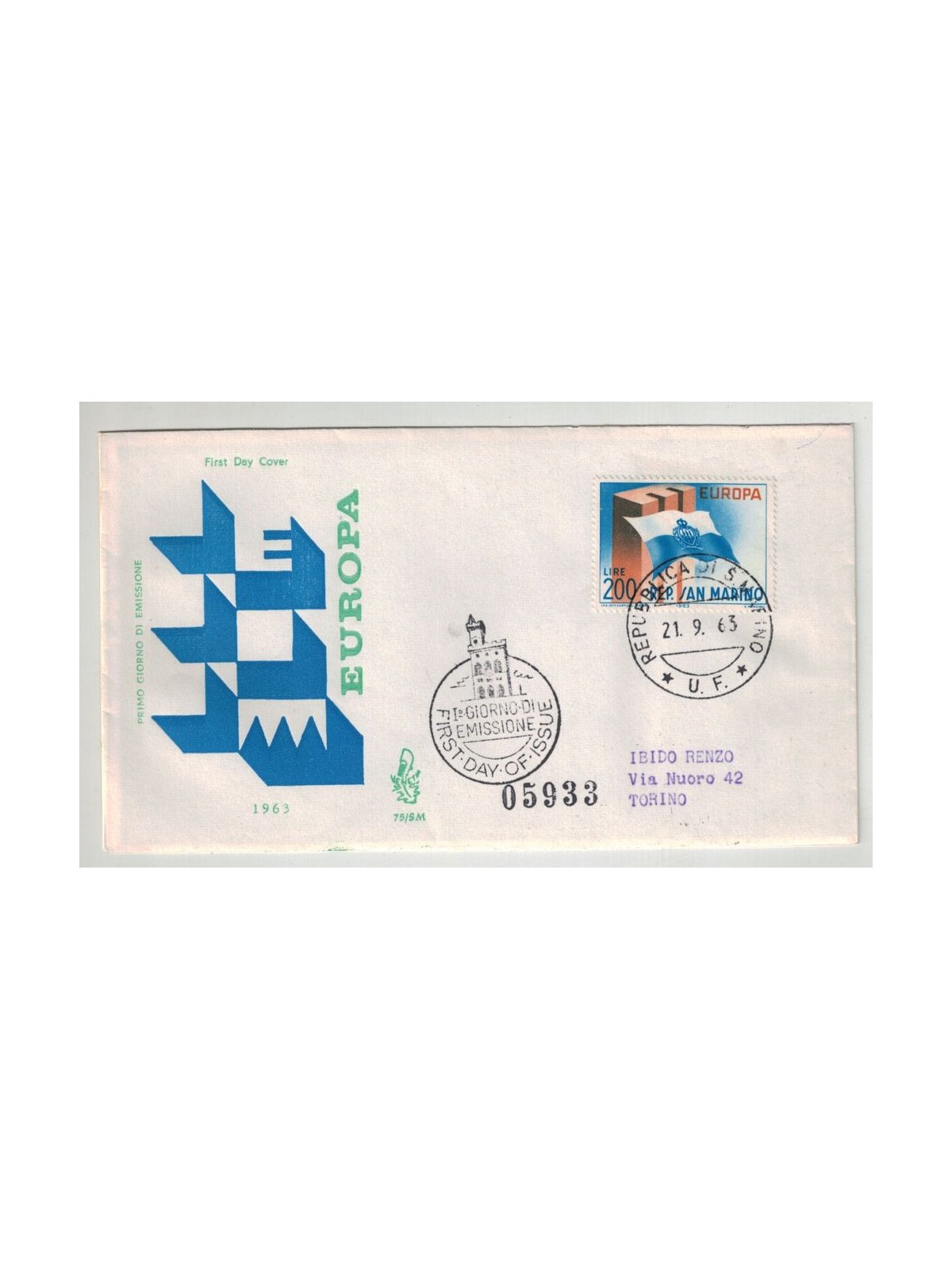 SAN MARINO 1963 FDC (Venetia) Europa viaggiata