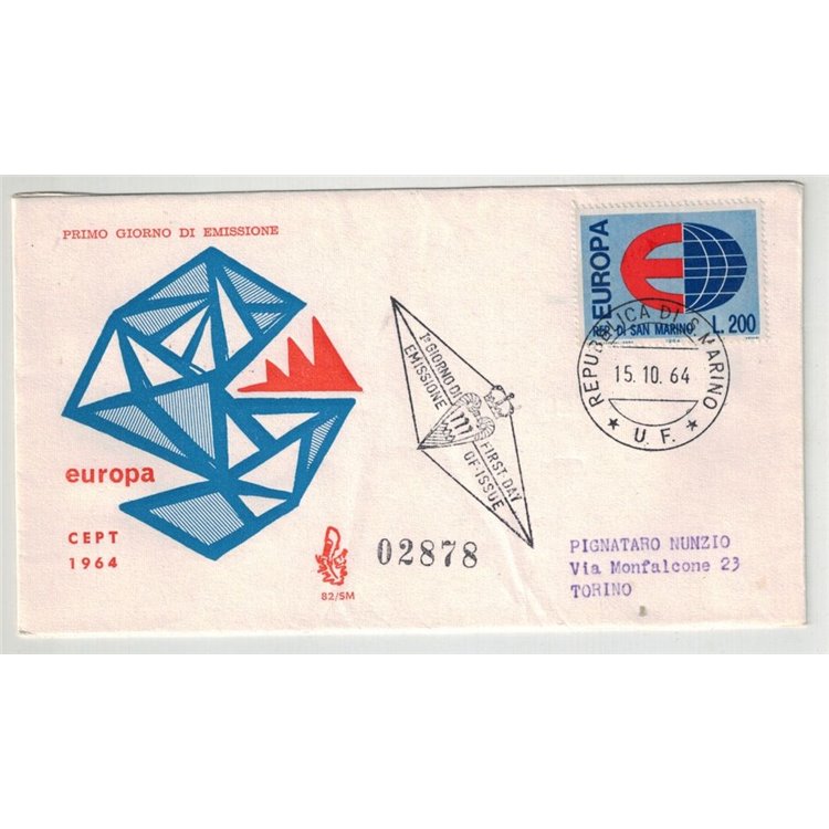 SAN MARINO 1964 FDC (Venetia) Europa viaggiata