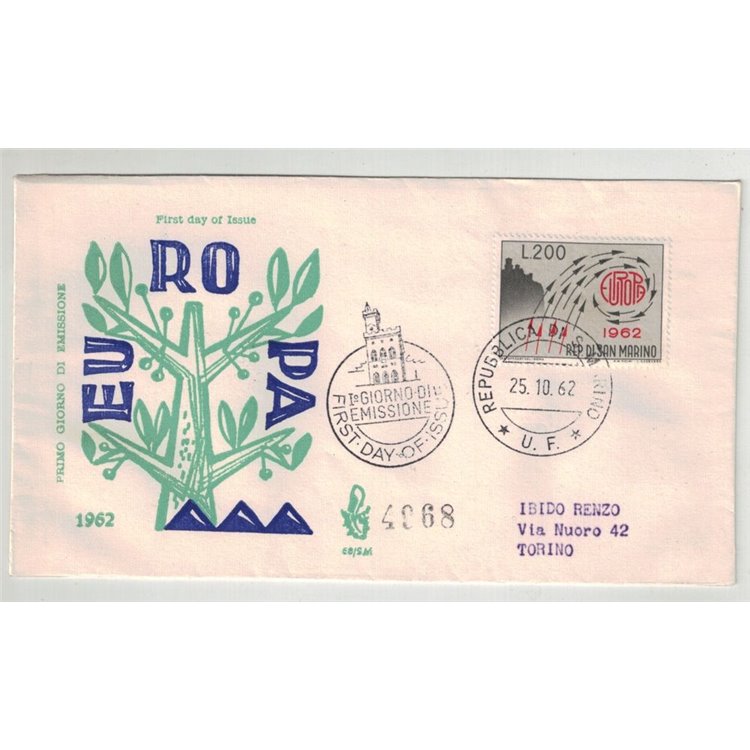 SAN MARINO 1962 FDC (Venetia) Europa viaggiata
