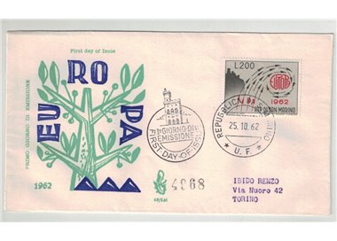 SAN MARINO 1962 FDC (Venice) Europe traveled