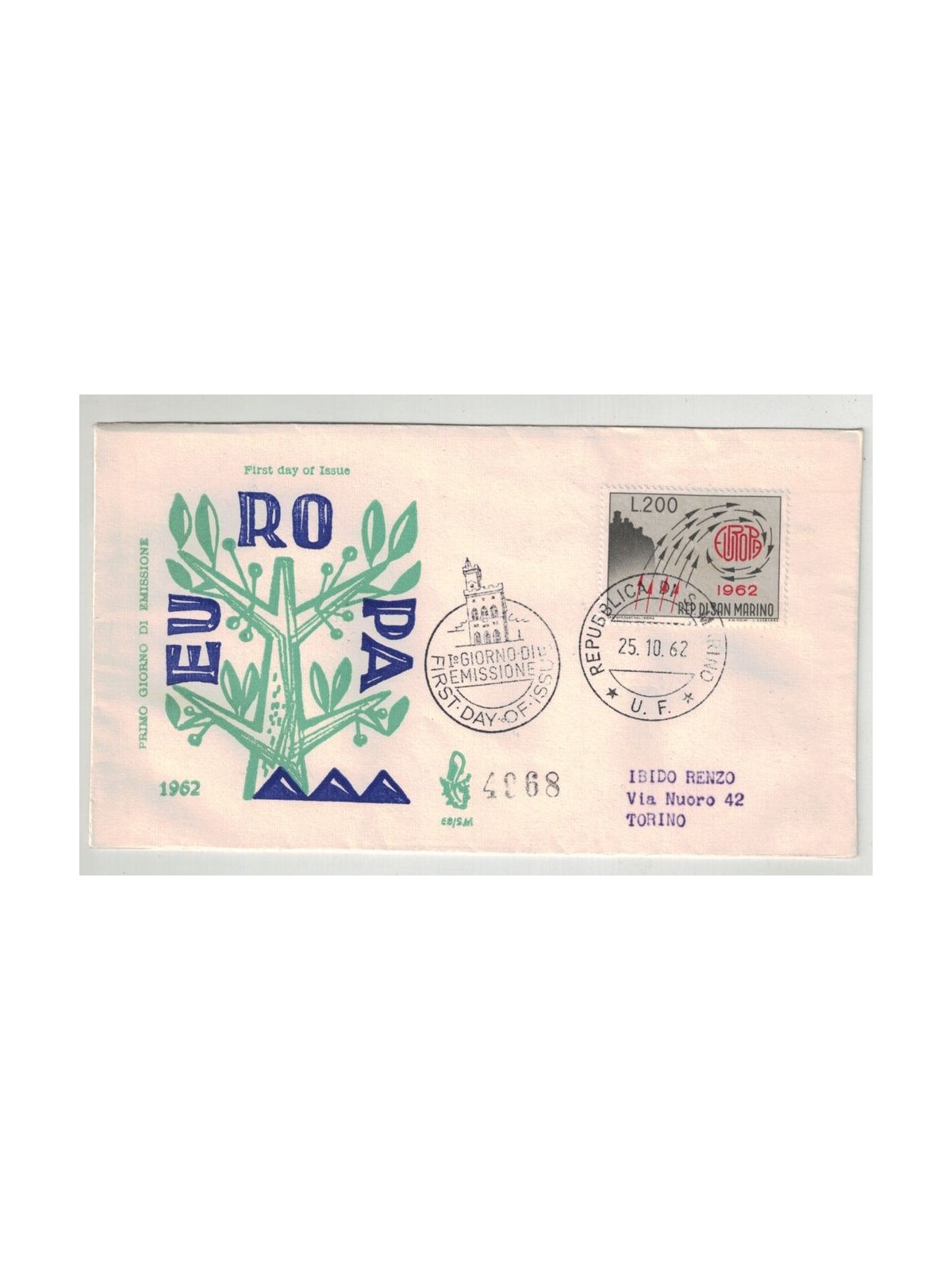 SAN MARINO 1962 FDC (Venice) Europe traveled