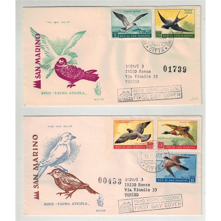 SAN MARINO 1959 FDC (Venetia) Fauna avicola racc