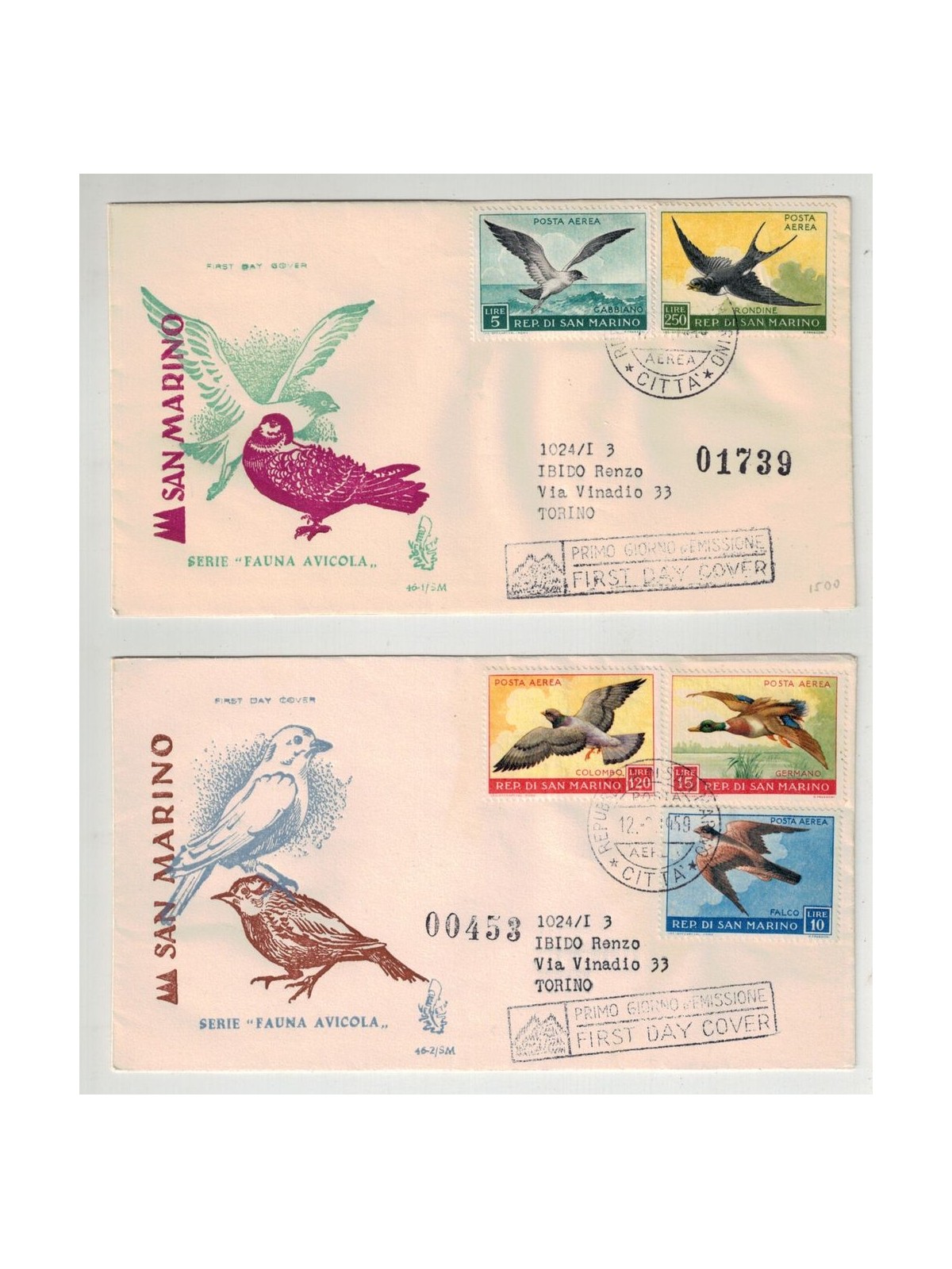 SAN MARINO 1959 FDC (Venetia) Fauna avicola racc