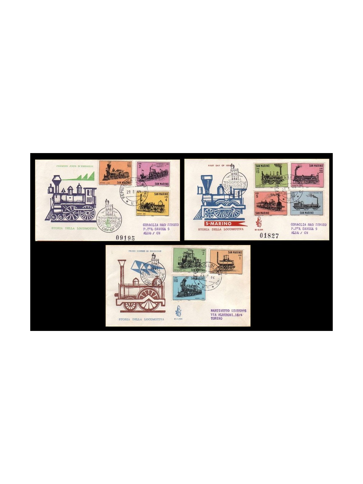 SAN MARINO 1964 FDC (Venice) History of the locomotive traveled