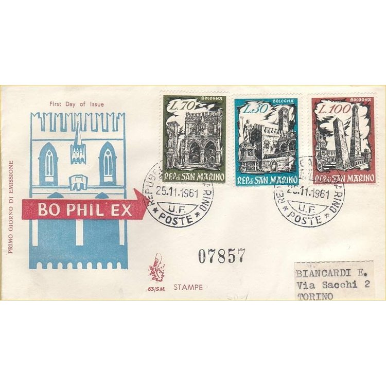 SAN MARINO 1961 FDC (Venetia) BoPhilEx viaggiata