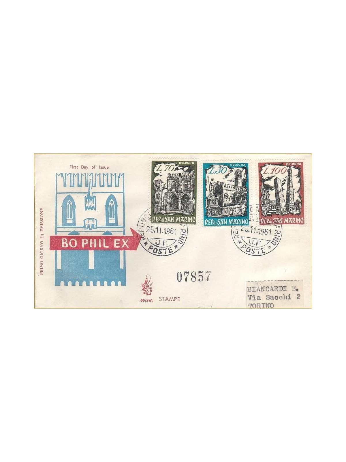 SAN MARINO 1961 FDC (Venetia) BoPhilEx viaggiata
