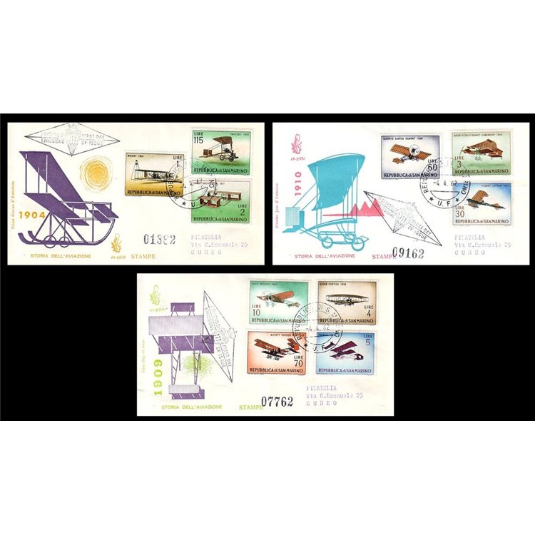 SAN MARINO 1962 FDC (Venetia) Aviazione viaggiate