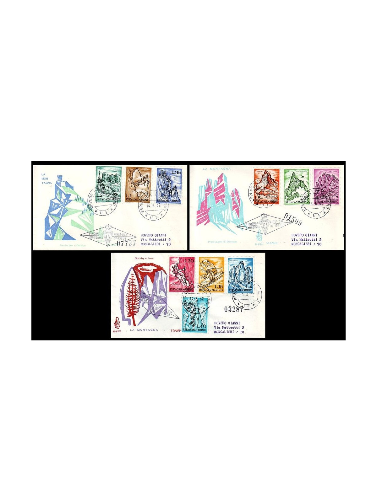 SAN MARINO 1962 FDC (Venetia) La montagna viaggiate