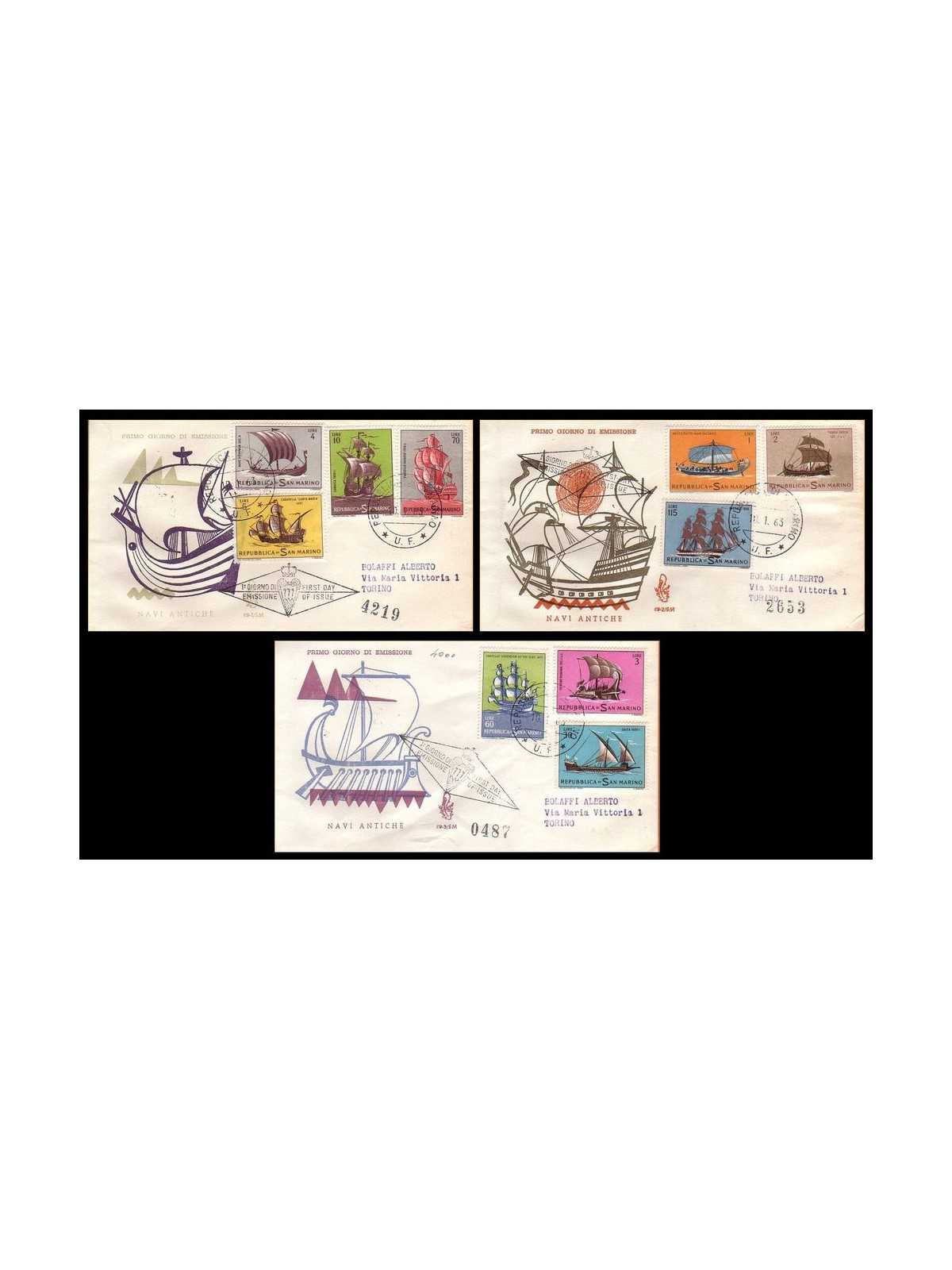 SAN MARINO 1963 FDC (Venetia) Navi antiche viaggiate