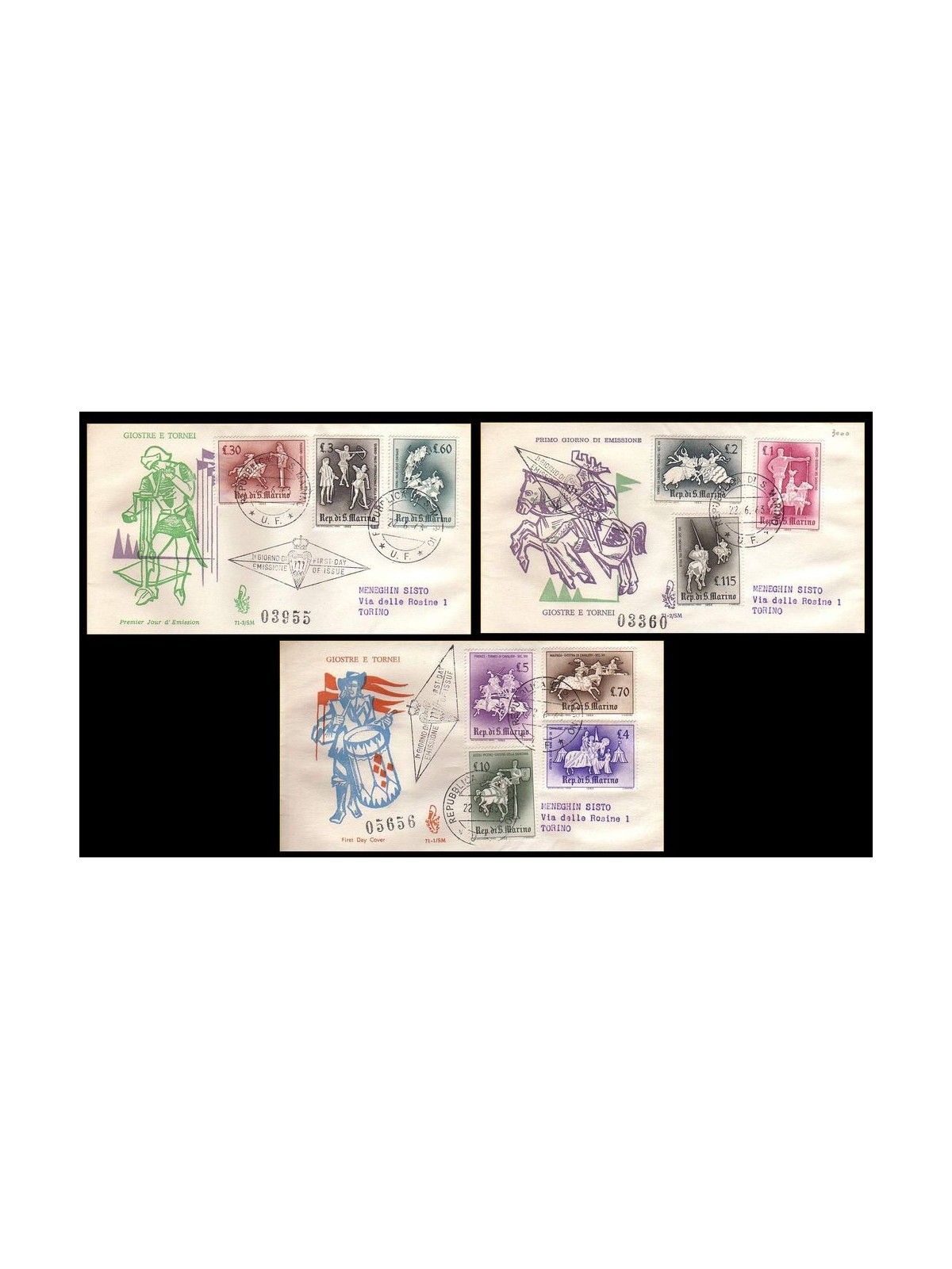 SAN MARINO 1963 FDC (Venice) Traveled jousts and tournaments