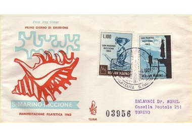 SAN MARINO 1963 FDC (Venetia) Giornata filatelica viaggiata