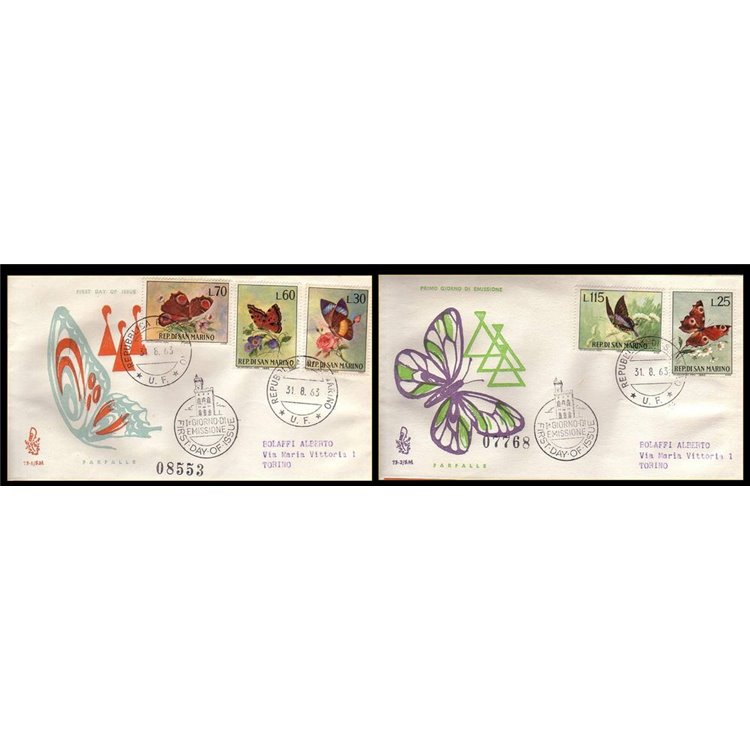 SAN MARINO 1963 FDC (Venice) Traveled Butterflies