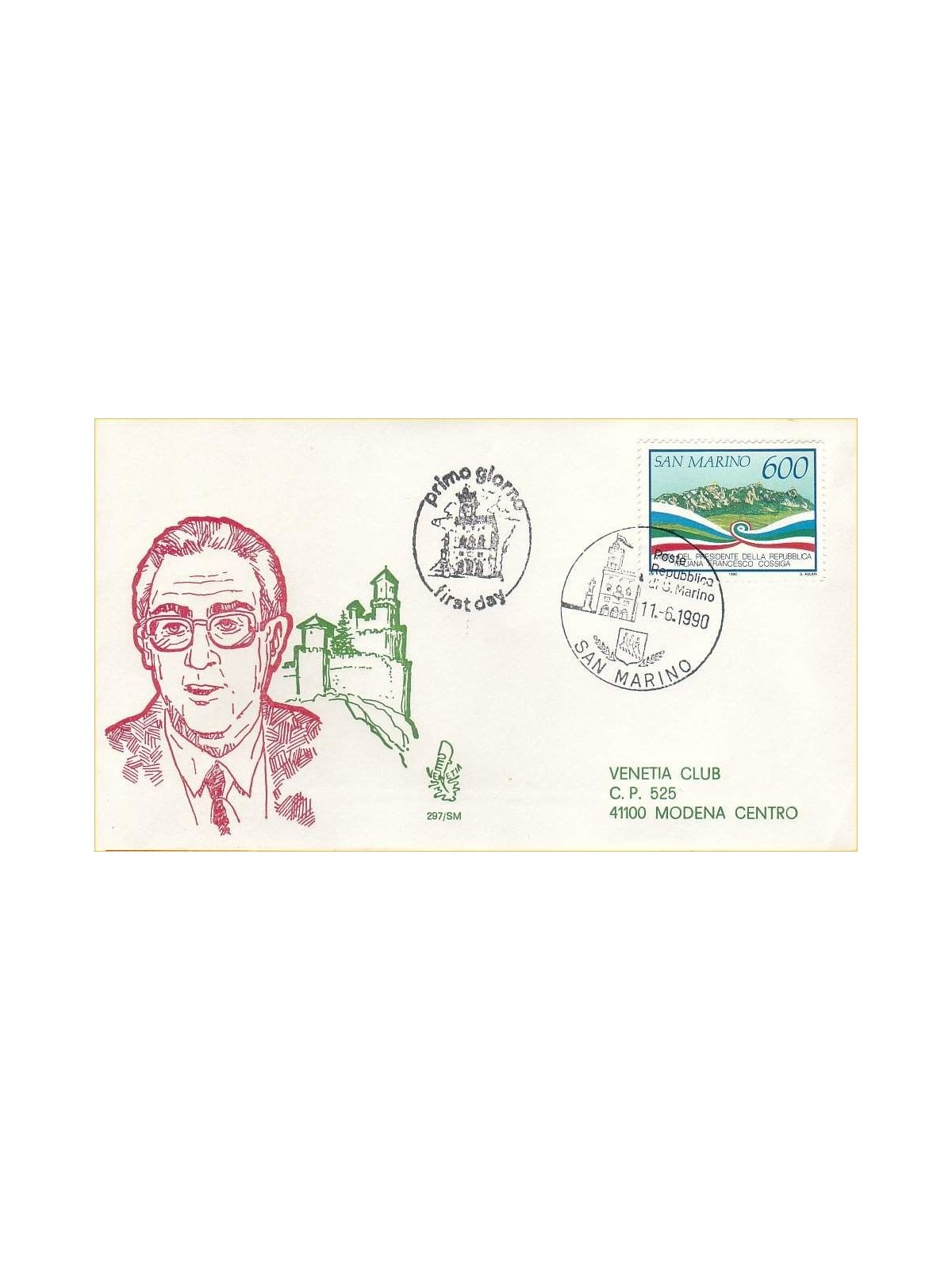 SAN MARINO 1990 FDC (Venetia) Cossiga viaggiata