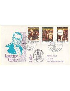 SAN MARINO 1990 FDC (Venetia) Laurence Olivier viaggiata