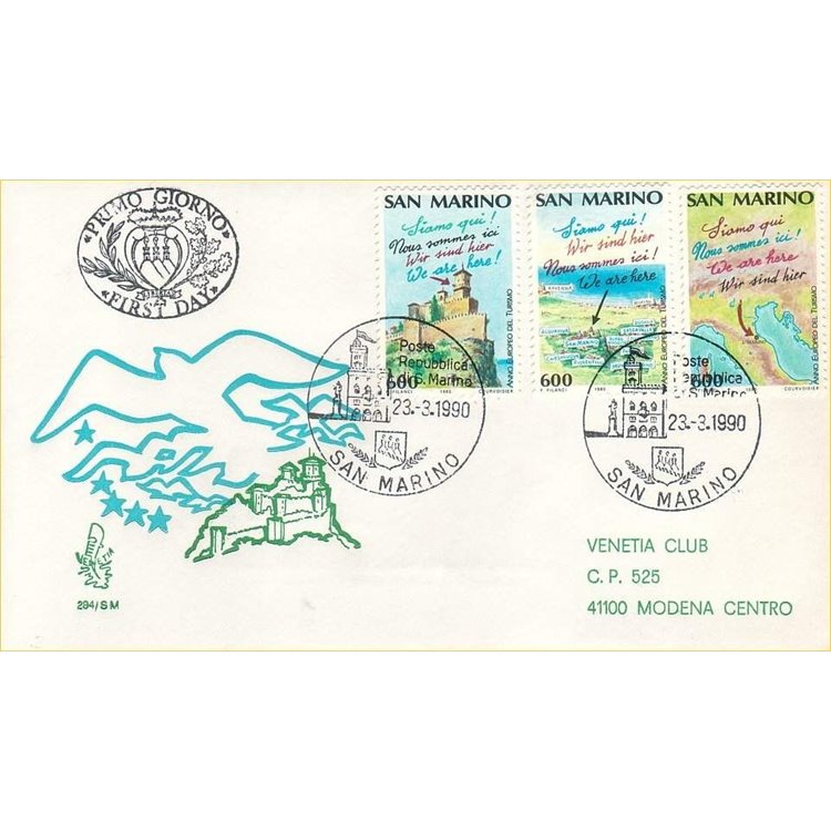 SAN MARINO 1990 FDC (Venetia) Turismo viaggiata