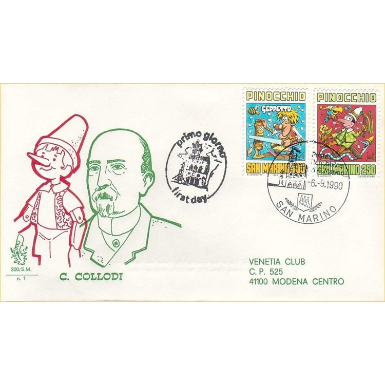 SAN MARINO 1990 FDC (Venetia) Collodi viaggiate