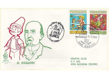 SAN MARINO 1990 FDC (Venice) Collodi traveled