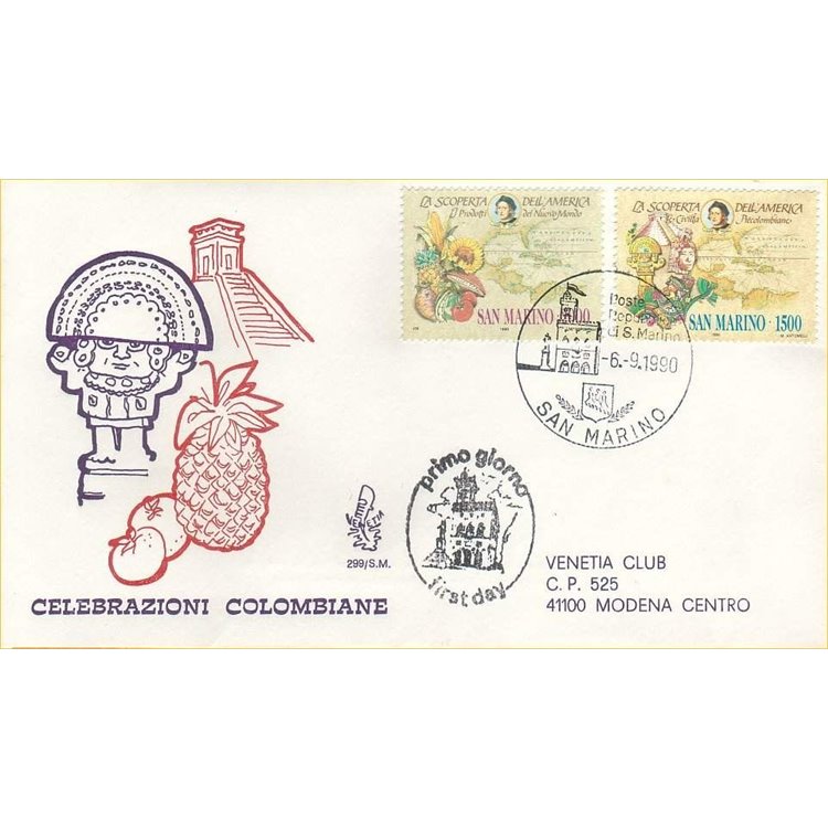 SAN MARINO 1990 FDC (Venice) Columbus traveled