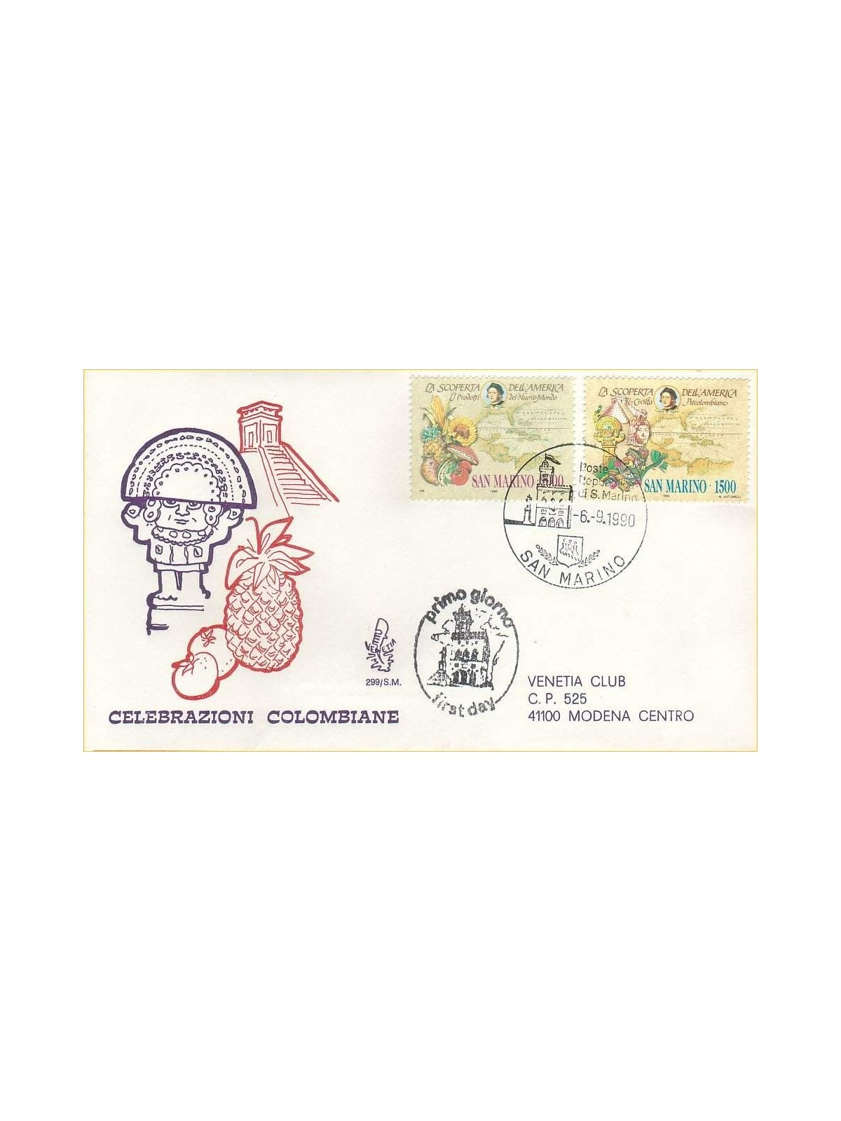 SAN MARINO 1990 FDC (Venice) Columbus traveled
