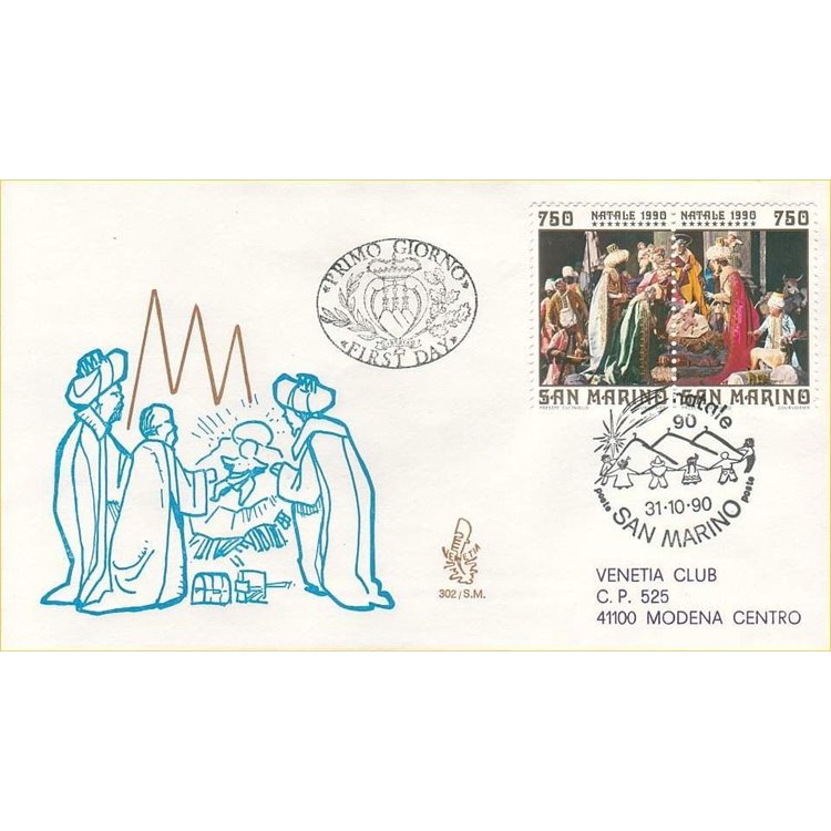 SAN MARINO 1990 FDC (Venetia) Natale viaggiata