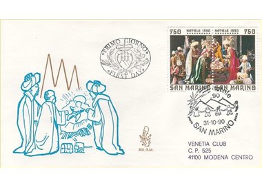 SAN MARINO 1990 FDC (Venice) Christmas traveled