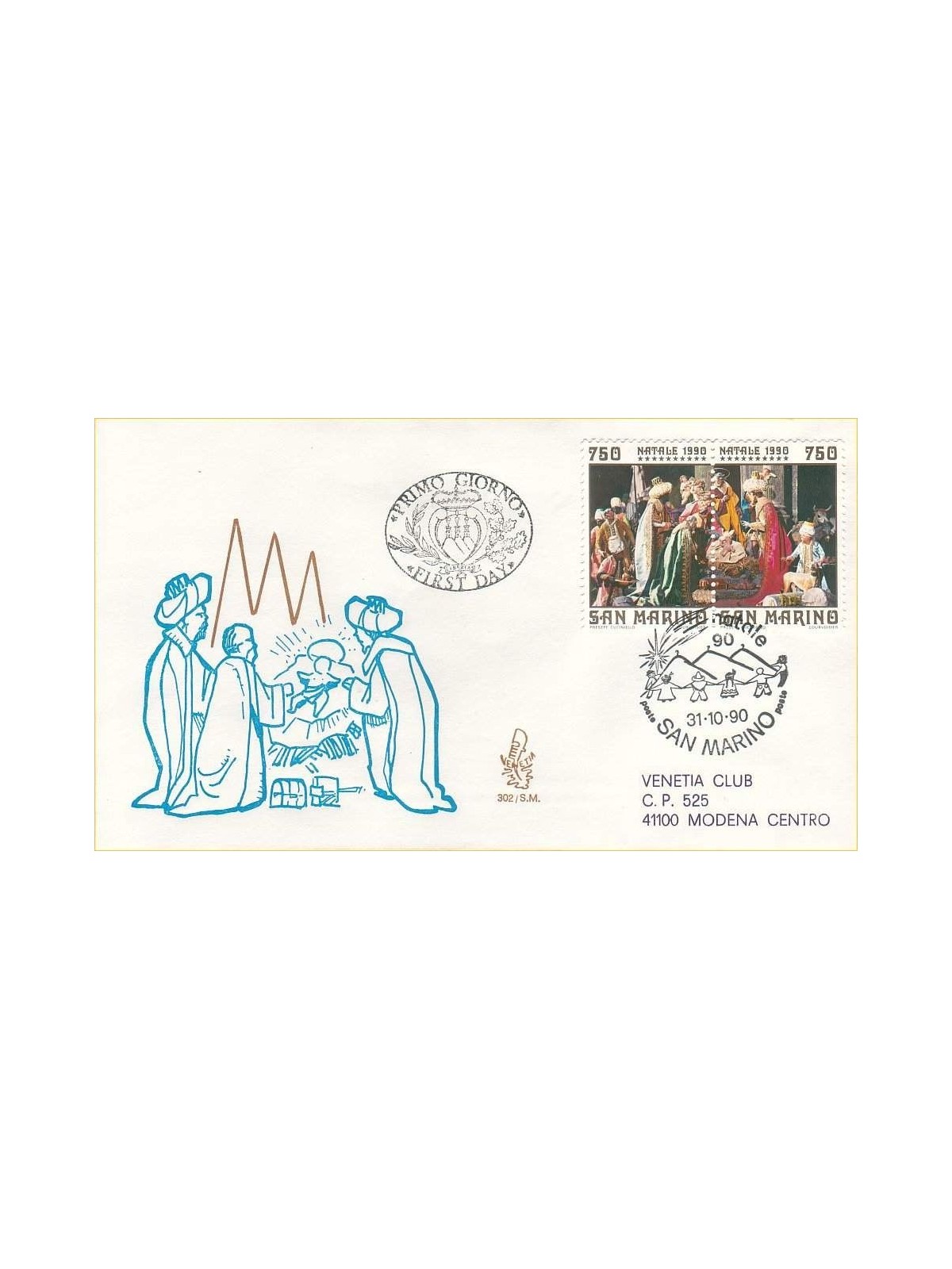 SAN MARINO 1990 FDC (Venetia) Natale viaggiata