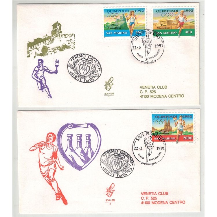 SAN MARINO 1991 FDC (Venetia) Olimpiadi viaggiate