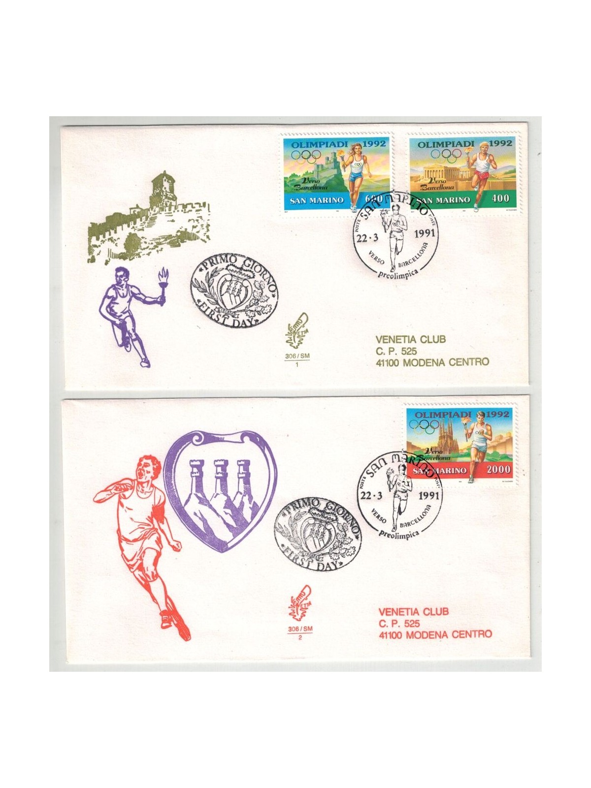 SAN MARINO 1991 FDC (Venetia) Olimpiadi viaggiate