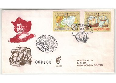 SAN MARINO 1991 FDC (Venetia) Colombo viaggiata