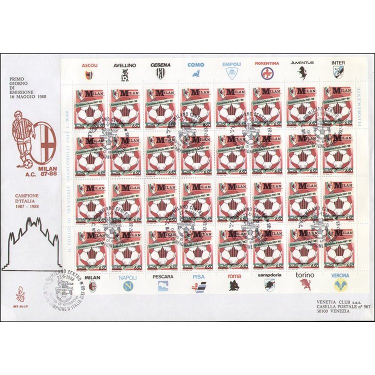 ITALY 1988 FDC (Venice) Milan Champion (Bustone)