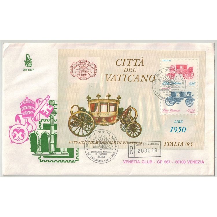VATICAN 1985 FDC (Venice) Philatelic Exhibition s/s